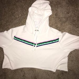 🤍🖤💜Short white hoodie crop top with stripes
